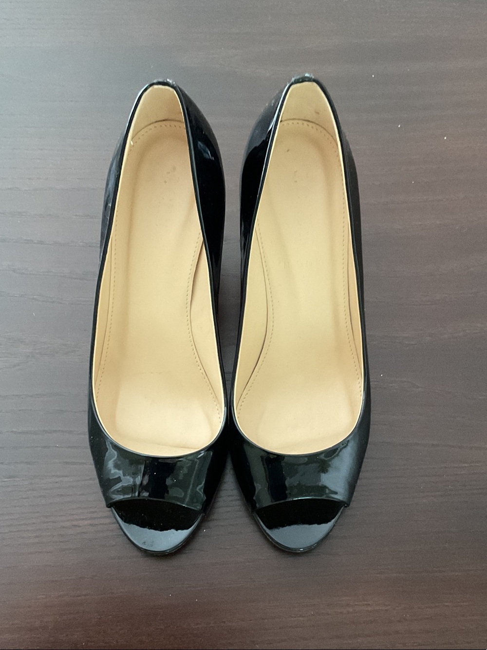 J.Crew Black Patent Leather Peep Toe Pumps Size 7 made in Italy